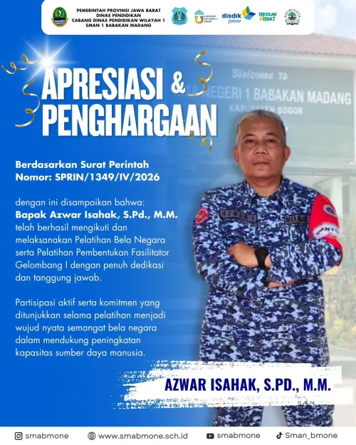 PERKUAT KARAKTER BANGSA : AZWAR ISAHAK SIAP KEMBANGKAN LITERASI BELA NEGARA DI SMAN 1 BABAKAN MADANG